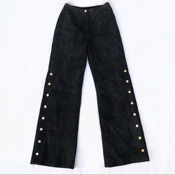 Vintage Pants - Vintage High Waist Suede Pants With Gold Pants